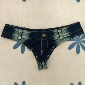 Ultra low rise ultra micro denim bikini shorts